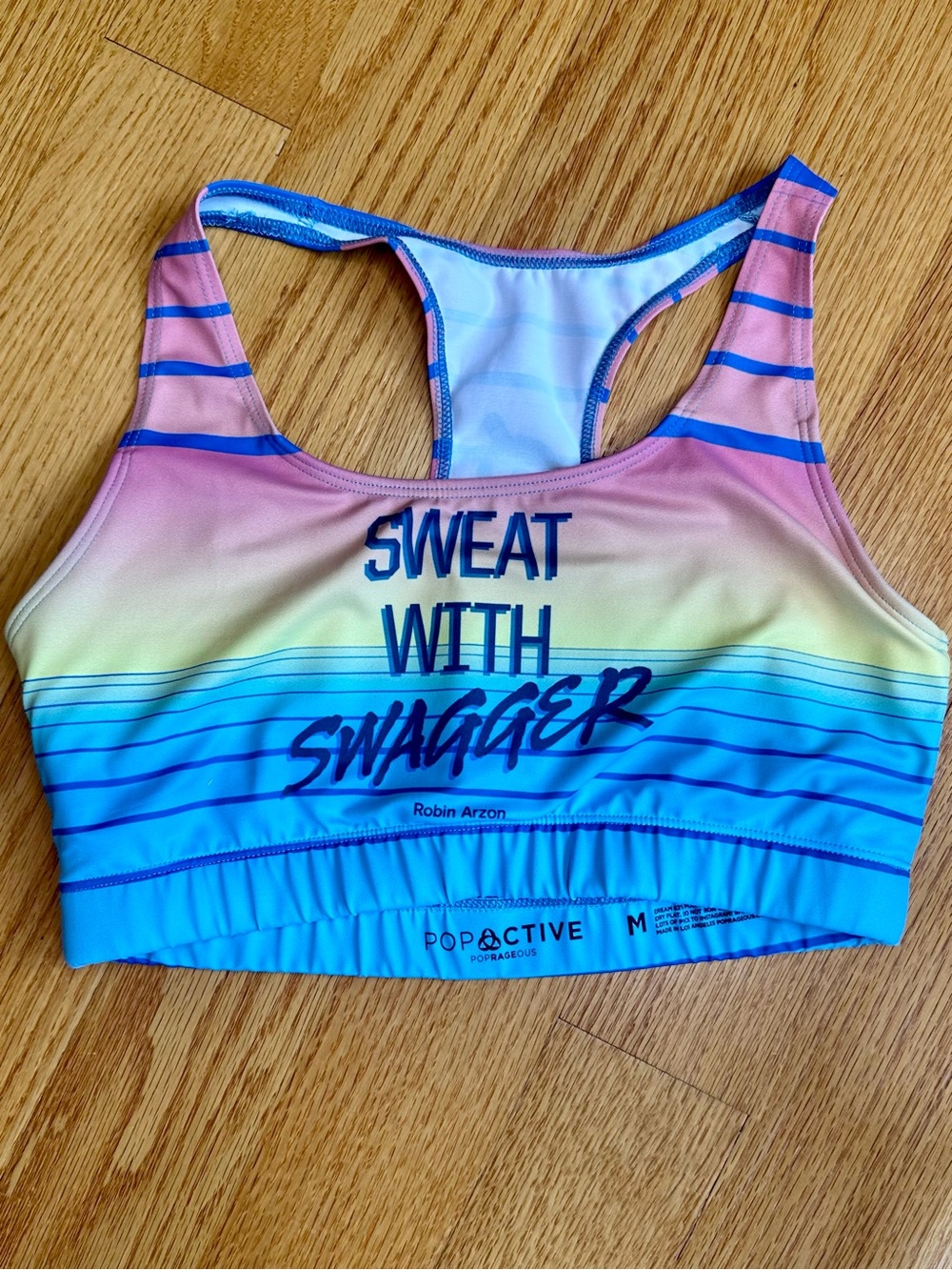 Peloton PopActive Rainbow Gradient 'Sweat With Swagger' Sports Bra m